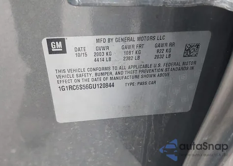 2016 Chevrolet Volt Lt z USA, uszkodzony, nr VIN 1G1RC6S56GU120844